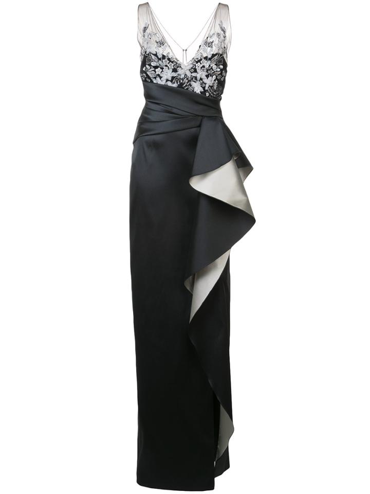 Marchesa Notte Oversized Ruffle Gown - Black