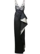Marchesa Notte Oversized Ruffle Gown - Black