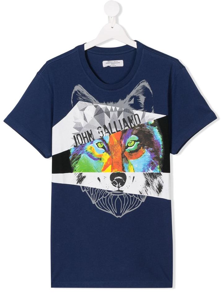 John Galliano Kids Teen Graphic Wold Printed T-shirt - Blue