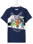 John Galliano Kids Teen Graphic Wold Printed T-shirt - Blue