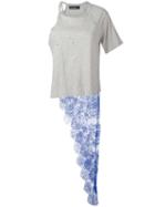 Filles A Papa - 'penny' One Shoulder Lace Panel T-shirt - Women - Cotton/polyamide - 2, Women's, Grey, Cotton/polyamide