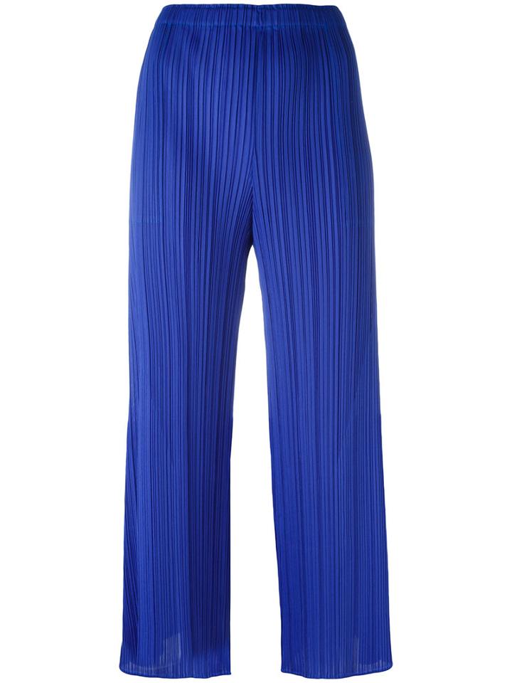 Pleats Please By Issey Miyake Pleated Flared Trousers, Women's, Size: 4, Blue, Polyester