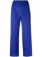 Pleats Please By Issey Miyake Pleated Flared Trousers, Women's, Size: 4, Blue, Polyester