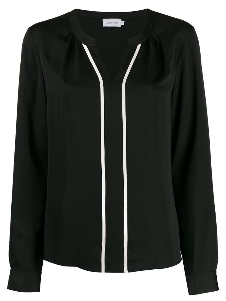 Calvin Klein Contrast Piped Blouse - Black