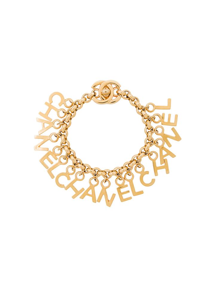 Chanel Vintage Cc Logo Letter Motif Bracelet - Metallic