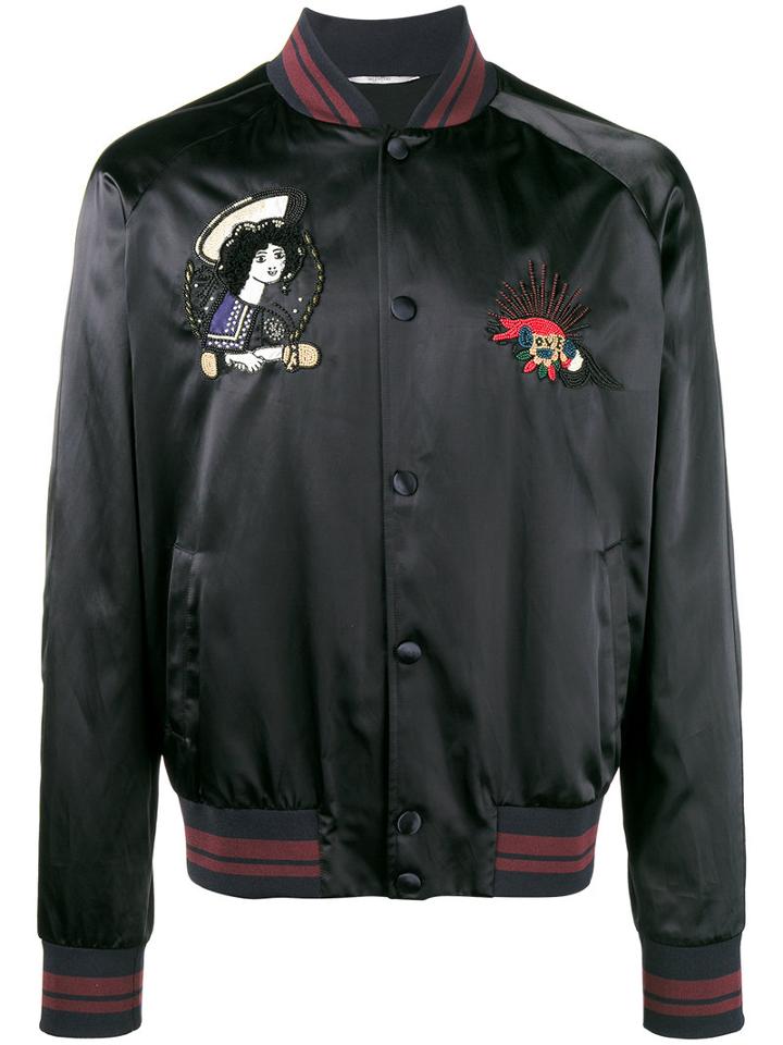 Valentino - Embroidered Bomber Jacket - Men - Cotton/polyamide/polyester/viscose - 48, Blue, Cotton/polyamide/polyester/viscose