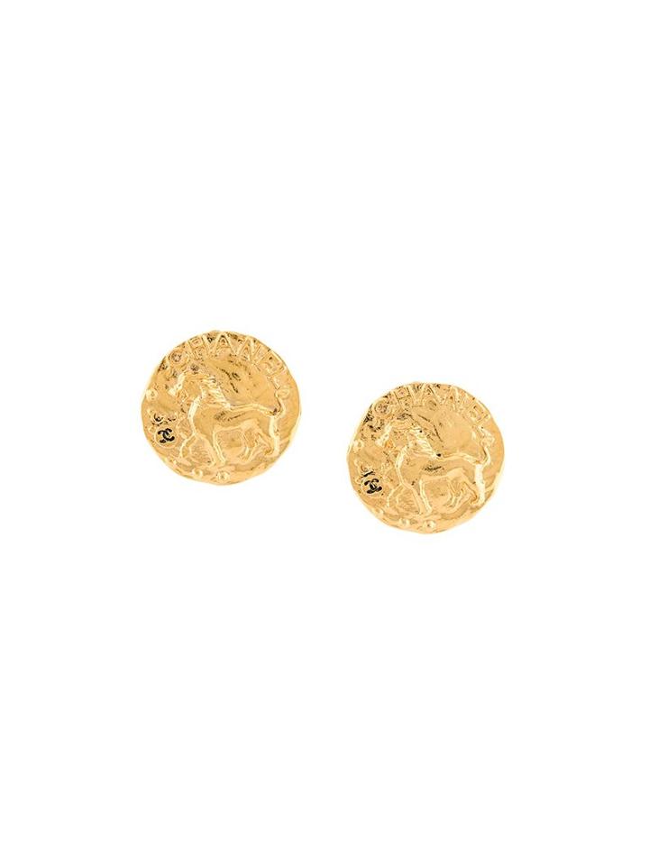 Chanel Vintage Lion Stud Clip-on Earrings, Women's, Metallic
