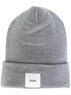 Oamc Logo Patch Beanie, Men's, Grey, Virgin Wool