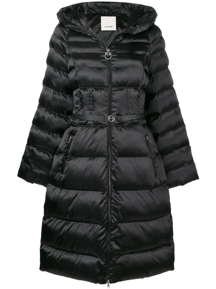 Pinko Long Belted Puffer Jacket - Black