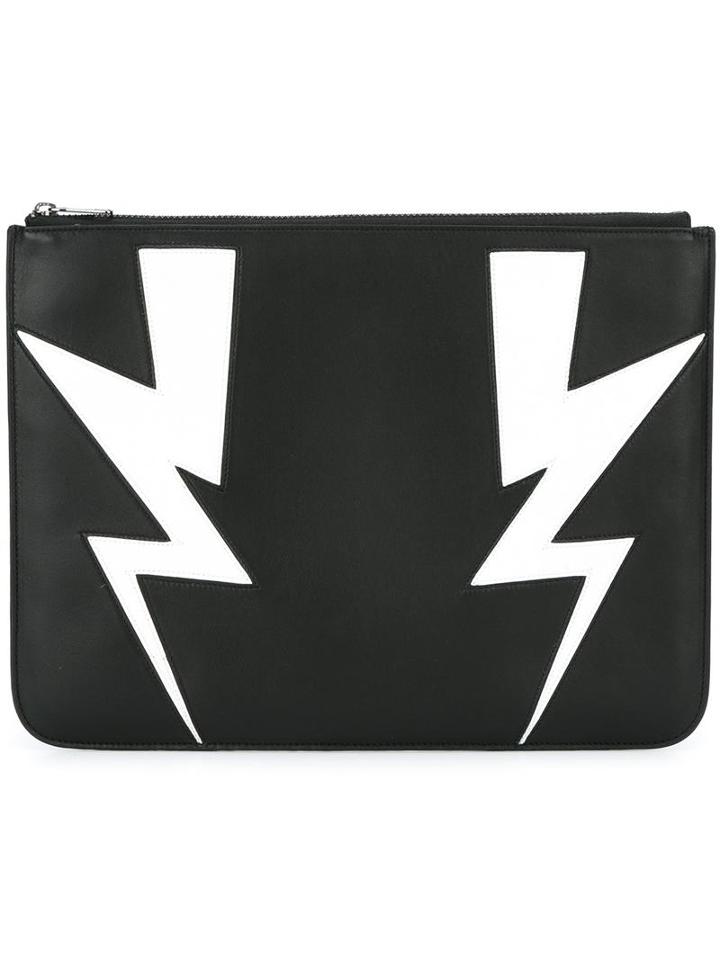 Neil Barrett Lightning Bolt Clutch, Men's, Black, Calf Leather