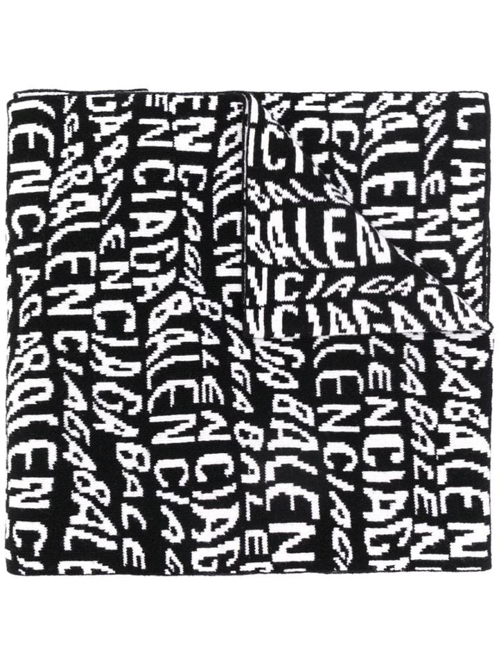 Balenciaga Wavy Logo Knitted Scarf - Black