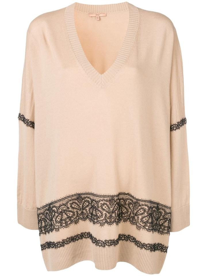 Ermanno Scervino Lace Trim V-neck Sweater - Neutrals