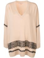 Ermanno Scervino Lace Trim V-neck Sweater - Neutrals