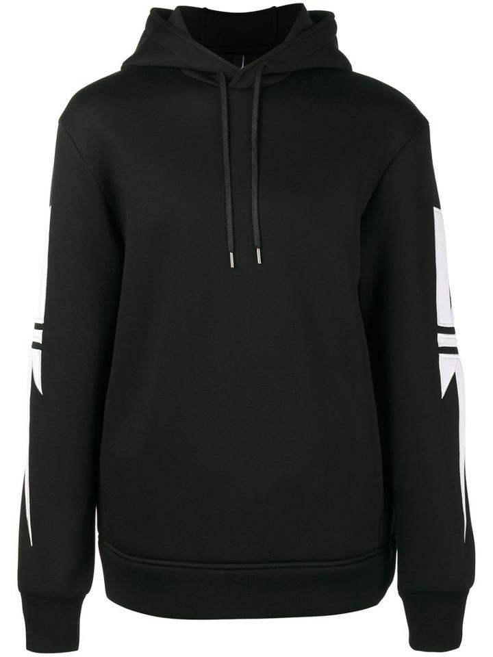 Neil Barrett - Lightning Bolt Patch Hoodie - Men - Polyurethane/viscose - L, Black, Polyurethane/viscose