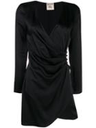 Semicouture Satin Wrap-effect Dress - Black