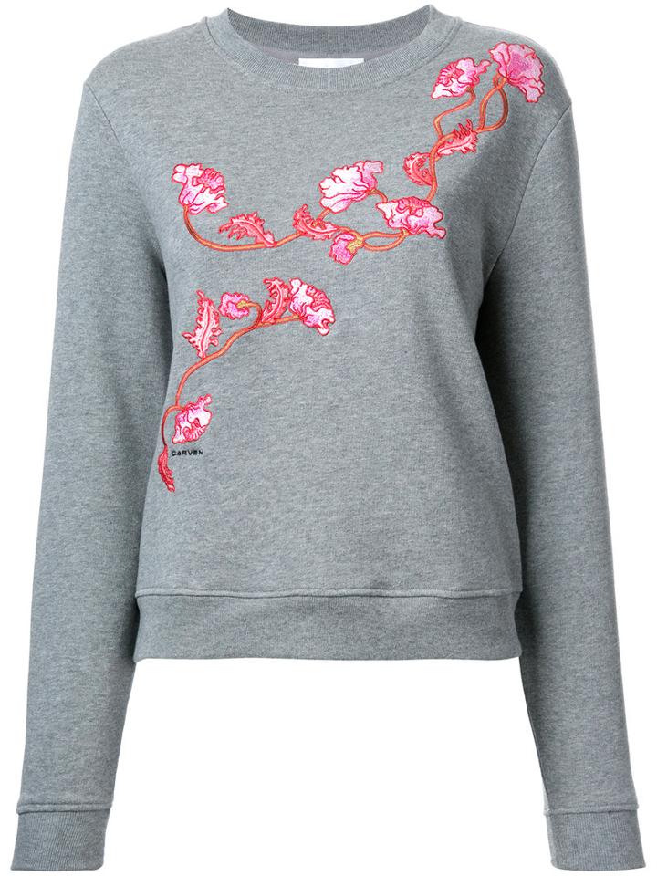 Carven Floral Embroidered Sweatshirt, Women's, Size: Xs, Grey, Cotton