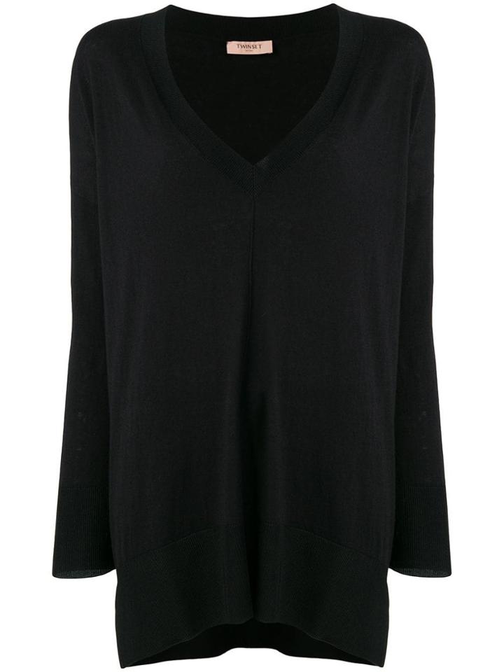 Twin-set V-neck Oversized Jumper - Black