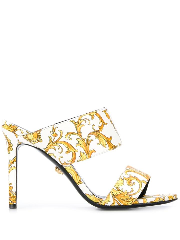 Versace Barocco Virtus Print Sandals - White