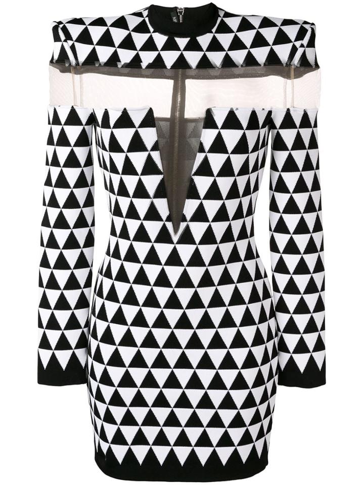 Balmain Sheer Insert Knitted Mini Dress - Black