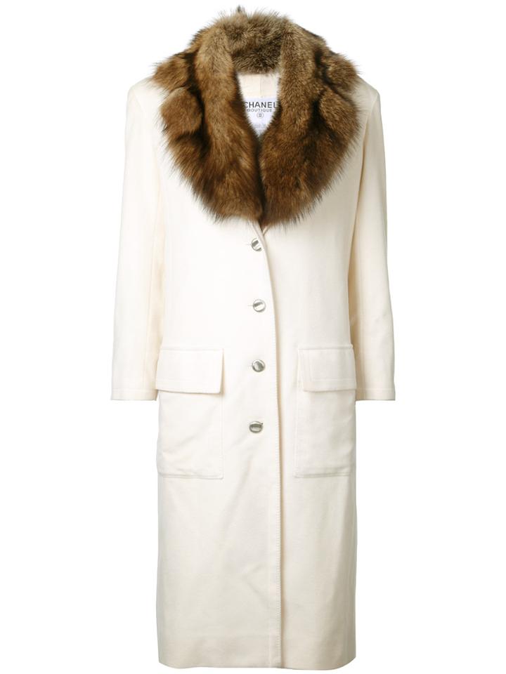 Chanel Vintage Detachable Fur Collar Coat - White