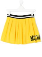 Moschino Kids - Logo Print Pleated Skirt - Kids - Cotton/spandex/elastane - 14 Yrs, Yellow/orange
