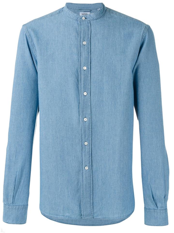 Aspesi Band Collar Shirt, Men's, Size: 41, Blue, Cotton