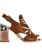 Pollini Snakeskin Heel Laser Cut Panel Sandals