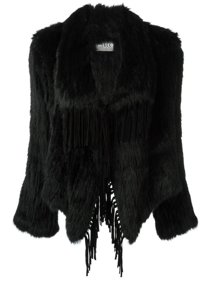Meteo By Yves Salomon Fringed Fur Coat, Women's, Size: 36, Black, Goat Fur/lamb Skin/rabbit Fur