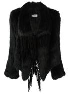 Meteo By Yves Salomon Fringed Fur Coat, Women's, Size: 36, Black, Goat Fur/lamb Skin/rabbit Fur