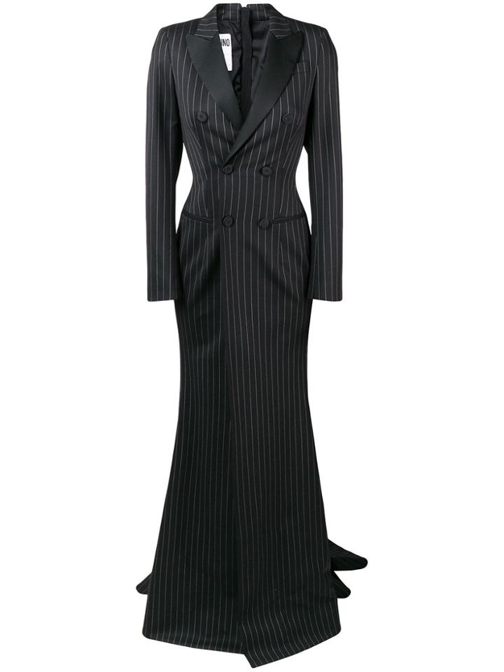 Moschino Pinstriped Double-breasted Gown - Black