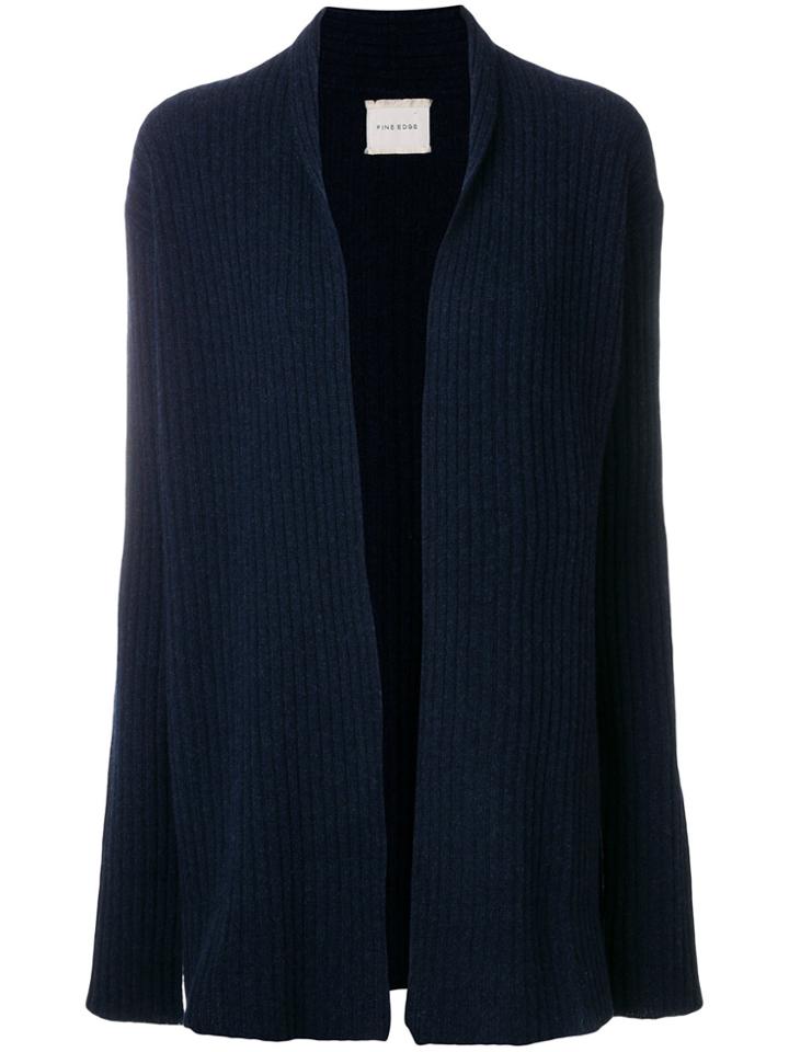Fine Edge Ribbed Knit Cardigan - Blue