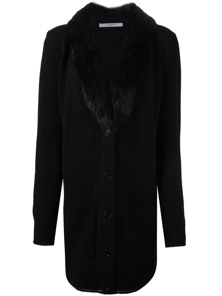 Givenchy Beaver Fur Collar Cardigan, Women's, Size: Small, Black, Cashmere/yak/beaver Fur