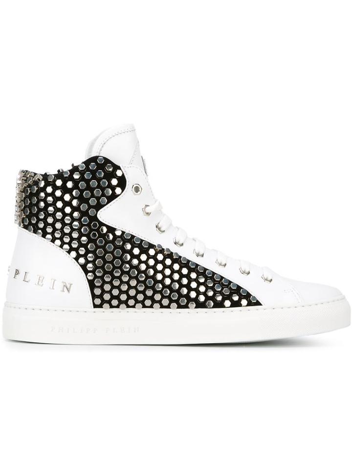 Philipp Plein Richy Studded Hi-top Sneakers, Men's, Size: 44, White, Calf Leather/suede/leather/metal Other