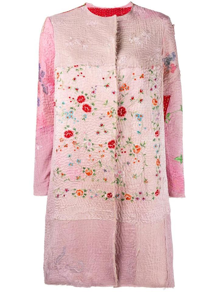 By Walid Floral Embroidered Coat, Women's, Size: Small, Pink/purple, Silk/cotton