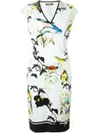 Roberto Cavalli Bird Print Knit Dress, Women's, Size: 42, White, Spandex/elastane/viscose