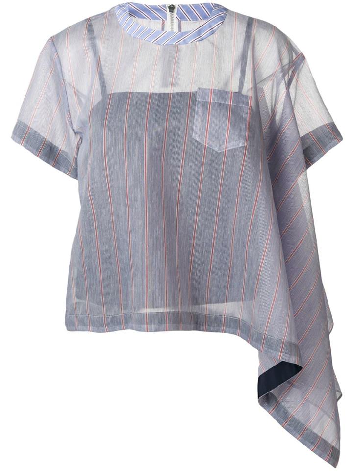 Sacai Striped Asymmetric Blouse - Blue