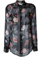 Equipment Semi-sheer Floral Print Blouse, Women's, Size: Xs, Black, Silk