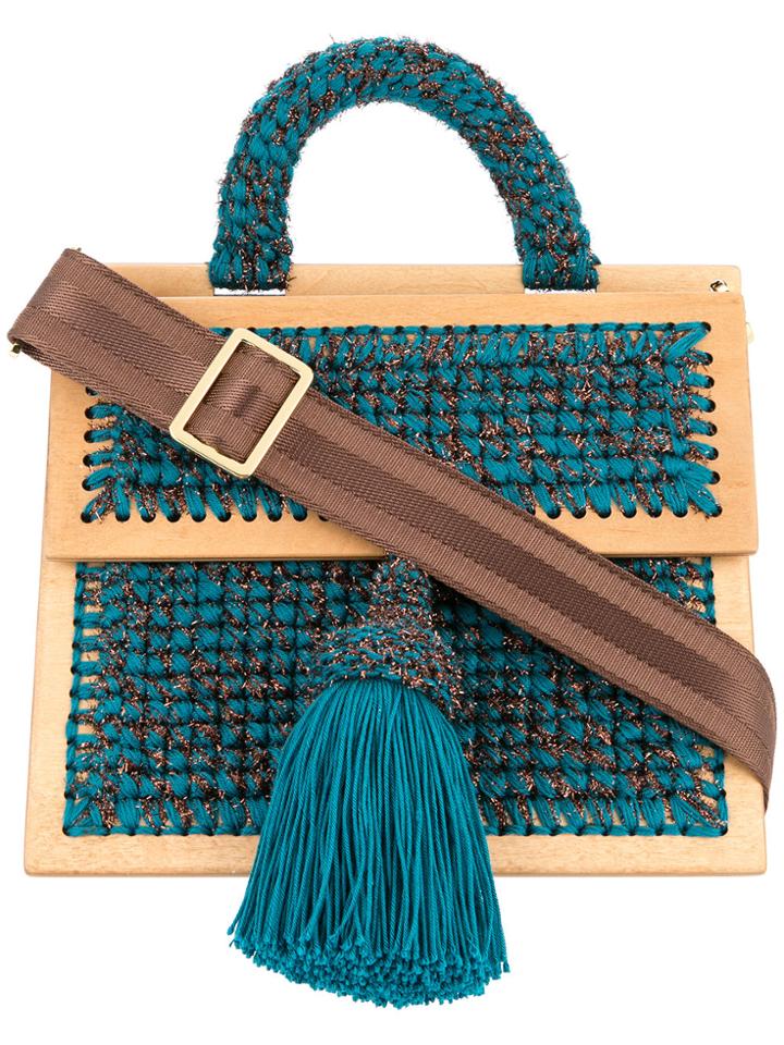 0711 Copa Large Woven Handbag - Blue