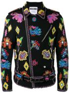 Moschino - Embroidered Biker Jacket - Men - Cotton - M, Black, Cotton