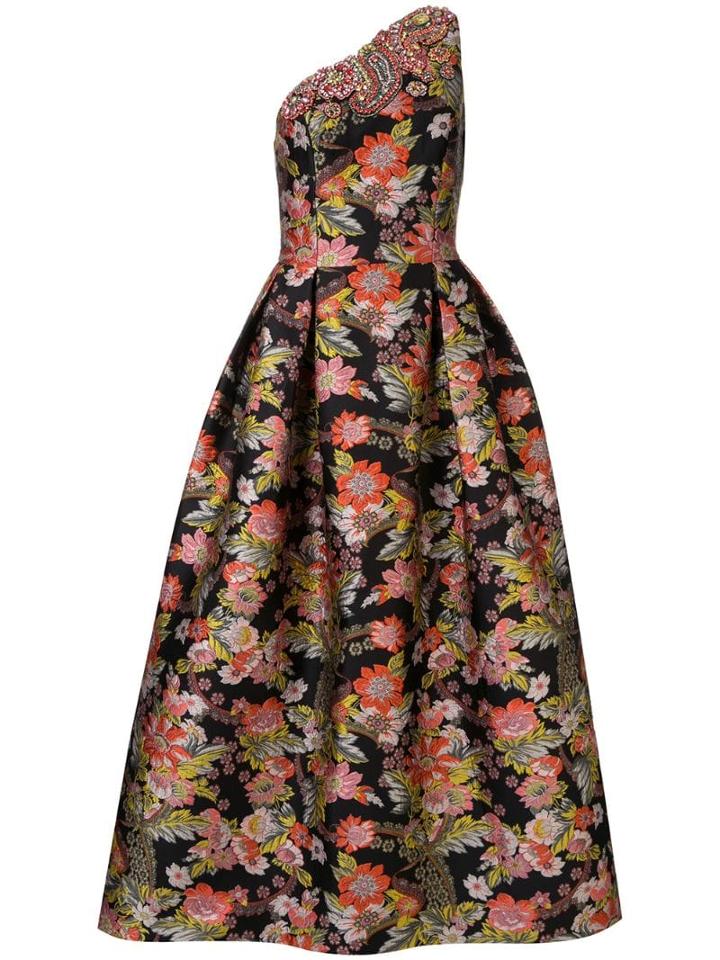 Andrew Gn Printed Embroidered Gown - Black