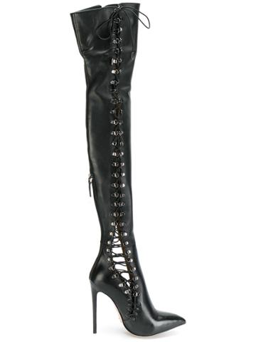 Gianni Renzi Lace-up Thigh High Boots - Black