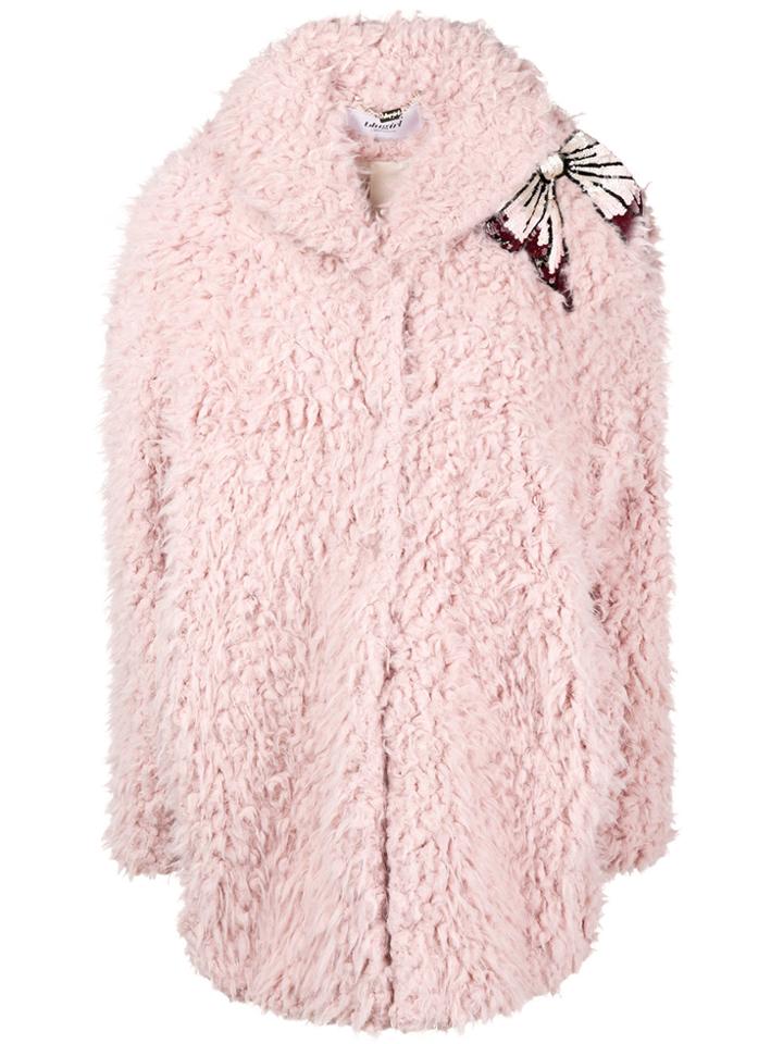 Blugirl Textured Embellished Bow Shoulder Coat - Pink & Purple