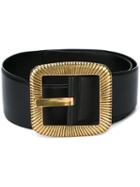 Saint Laurent Carrée Buckle Corset Belt, Women's, Size: 80, Black, Calf Leather