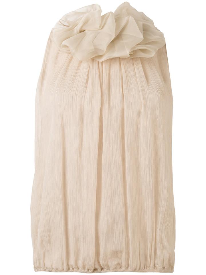 Giorgio Armani - Ruffled Neck Tank Top - Women - Silk - 40, Nude/neutrals, Silk