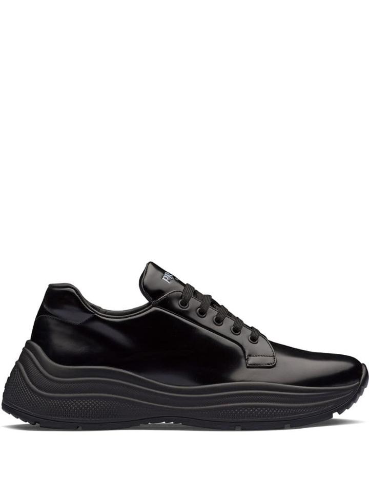 Prada Low-top Brushed Leather Sneakers - Black