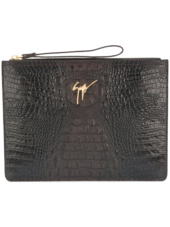 Giuseppe Zanotti Design - Croc-embossed Clutch - Men - Calf Leather - One Size, Brown, Calf Leather