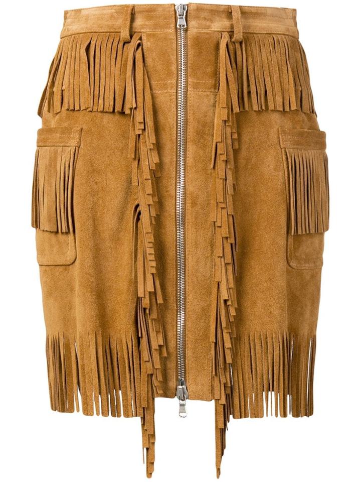 Diesel Black Gold Skirt In Split Suede With Fringes - Brown