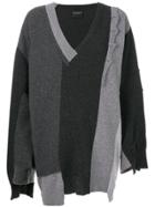 Erika Cavallini Asymmetric Panel V-neck Jumper - Grey