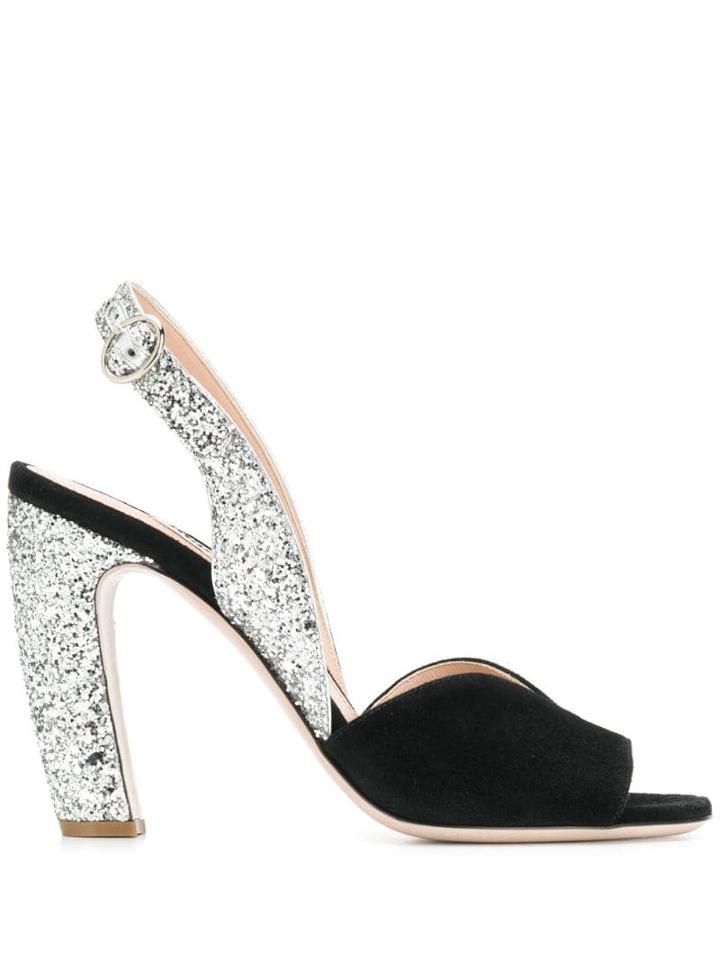Miu Miu Slingback Glitter Sandals - Black
