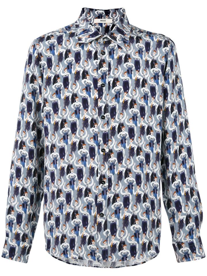 Bally - Allover Shoes Print Shirt - Men - Silk - 41, Blue, Silk
